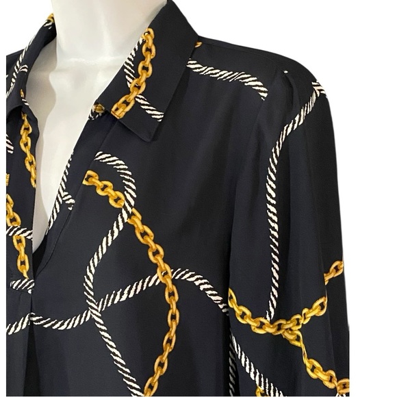 Anne Klein Chain Print Blouse | Women’s Size Small Navy Blue Old Money Mobwife - Picture 3 of 9